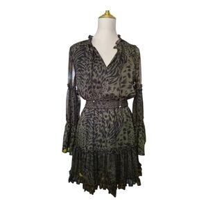 Another Love Luella Dress XS Bengal Tiger Print Long Sleeve Smocked Waist Tiered